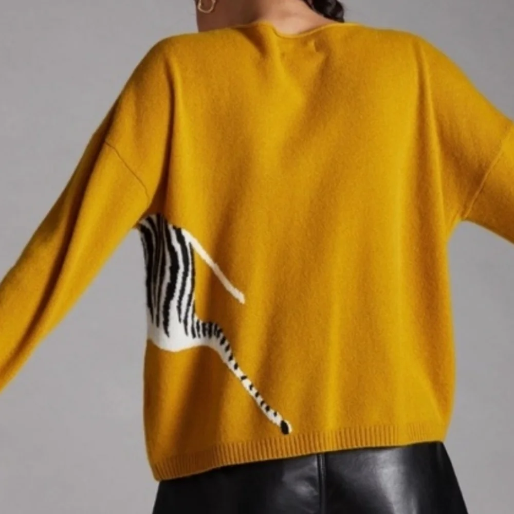 Anthropologie Maeve Cashmere Zebra Sweater Mustard Yellow Preppy XXSP - Picture 4 of 10